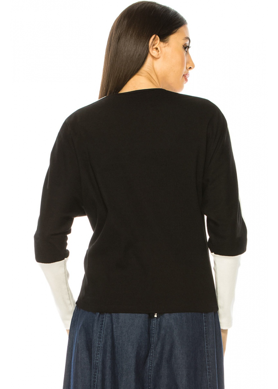 Crew Neck Black & White Long Sleeve T-Shirt | Modest Women
